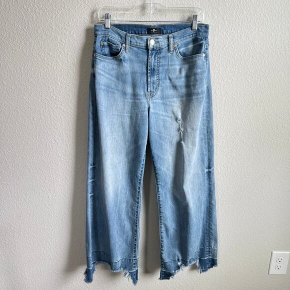 7 For All Mankind the Jo Jeans Women's 31 Wide Leg Destroyed Step Hem Stretch - Picture 1 of 8